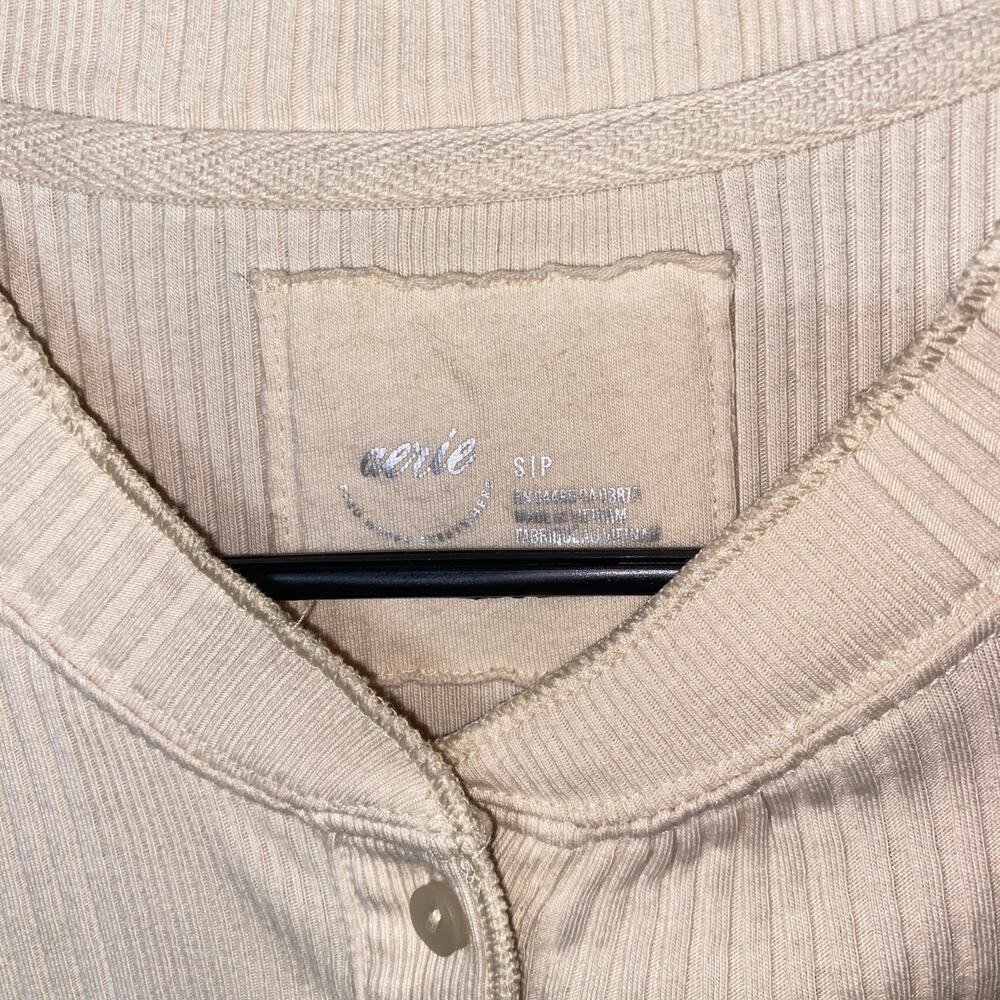 Aerie Road Trip Cream Ribbed Knit Long Sleeve Henley Top Women's Size Small - Picture 5 of 6